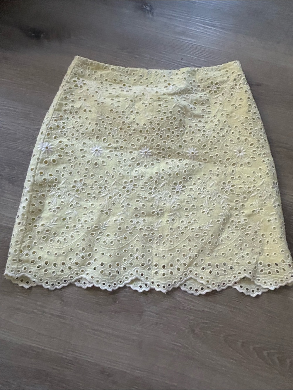 LOFT Yellow Eyelet Lace Mini Skirt